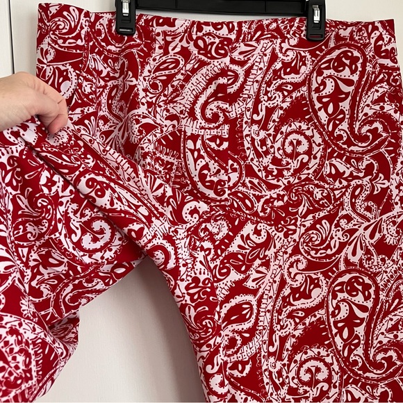 Loft Sz 16 Red White Paisley Wide Leg Pants Coastal Resortwear Beach Summer - Picture 12 of 12